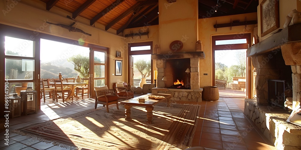 Fototapeta premium Rustic Living Room with Fireplace