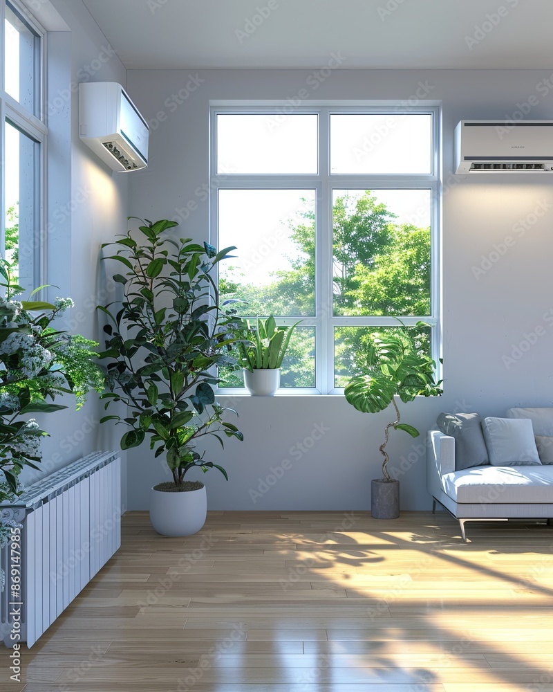 Modern bright living room interior with air conditioning. 3D rendering. Modern bright living room interior with air conditioning. 3D rendering.