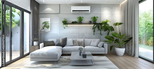Wallpaper Mural Modern bright living room interior with air conditioning. 3D rendering.  Torontodigital.ca