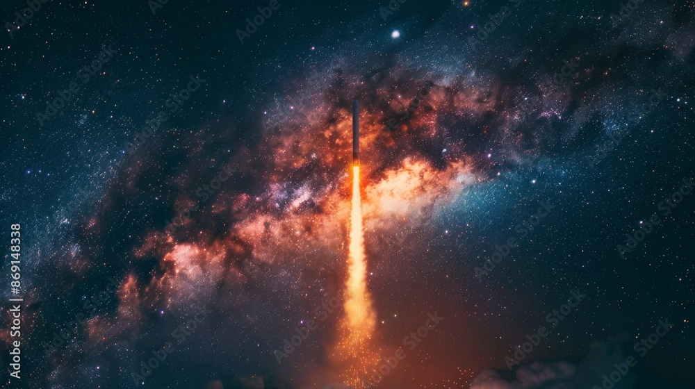 Obraz premium rocket launch under a star-filled sky mark