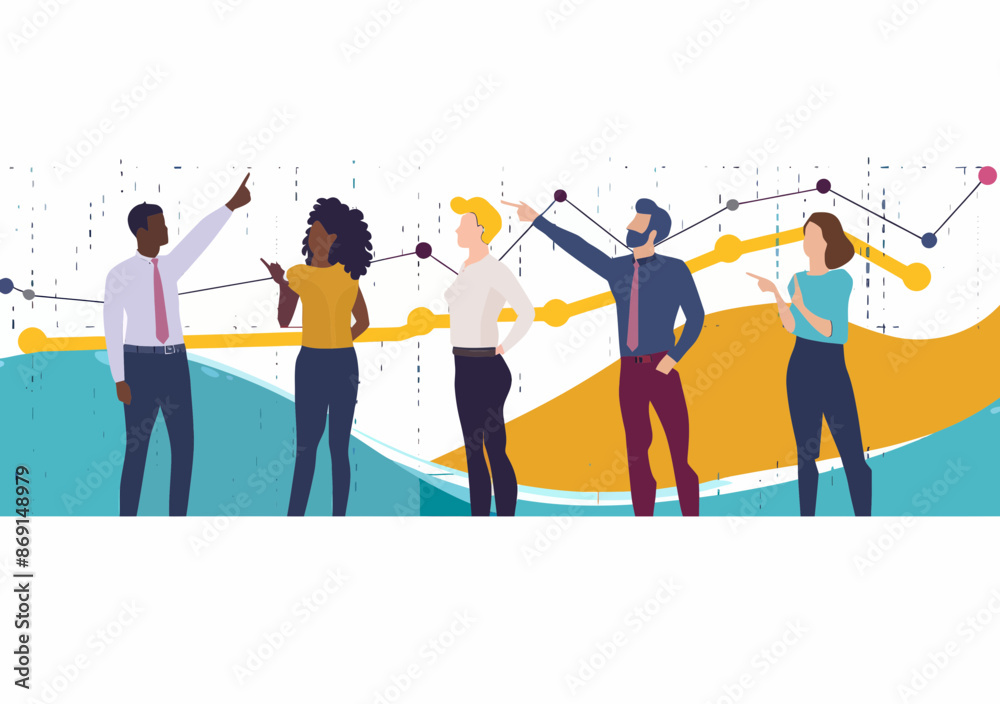 Business Team Discussing Growth Strategy, Pointing at Rising Profits and Market Trends, Vector Illustration for Successful Business Planning Concepts Business Team Discussing Growth Strategy, Pointing at Rising Profits and Market Trends, Vector Illustration for Successful Business Planning Concepts