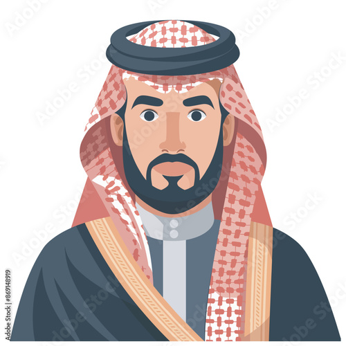 Saudi Arabia Business Man in Traditional Dress Flat Illustration Vector Isolated on White Background