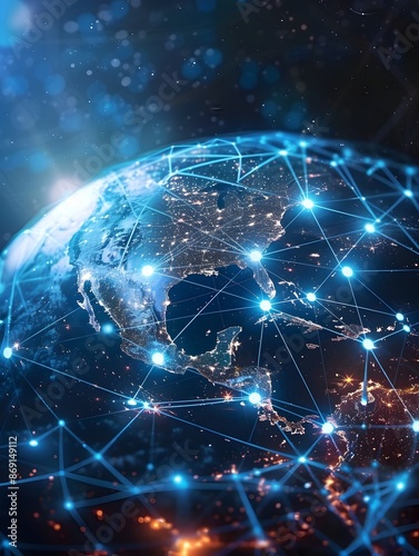 Digital Global Network and Connectivity Concept on Earth with High Speed Data Transfer and © LookChin AI