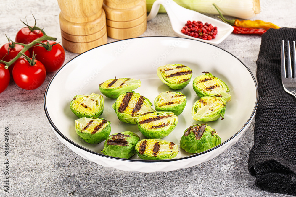 Grilled green brussel sprout cabbage Grilled green brussel sprout cabbage