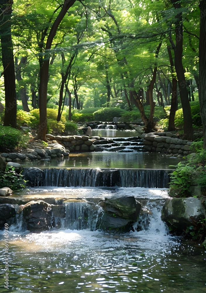 Small Waterfall in a Green Forest Small Waterfall in a Green Forest