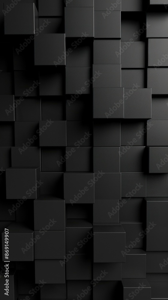 Matte black cubes layered and aligned closely Matte black cubes layered and aligned closely
