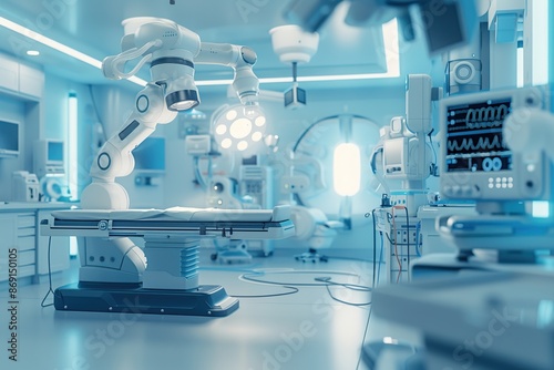 Futuristic Operating Room with Robotic Arm