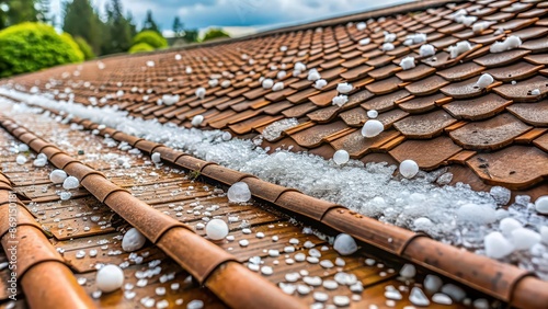 Detailed shot of roof inspection showing hail damaged shingles, roof, inspection, damaged, shingles, hail, insurance, claim