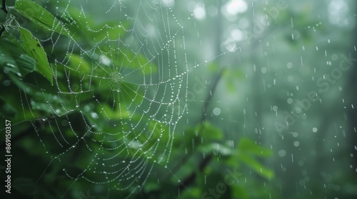 A spider web is seen in the middle of a lush green forest © ZeeZaa