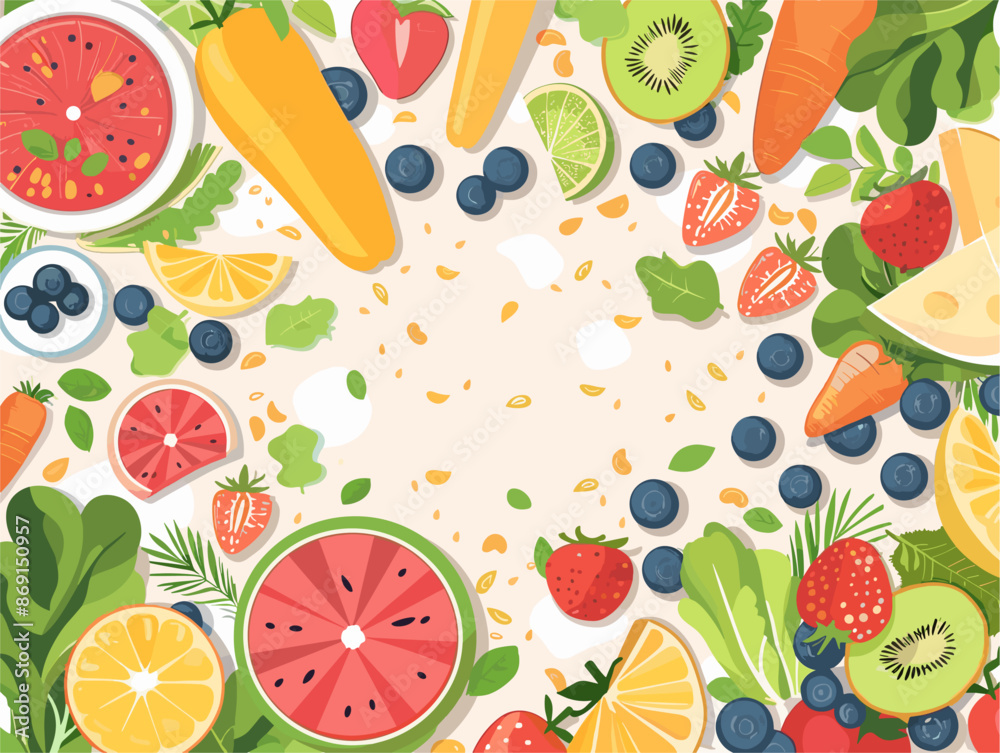Healthy Delicious Food: A Vibrant Assortment of Fruits, Vegetables, and Whole Grains for a Nutritious and Satisfying Meal
