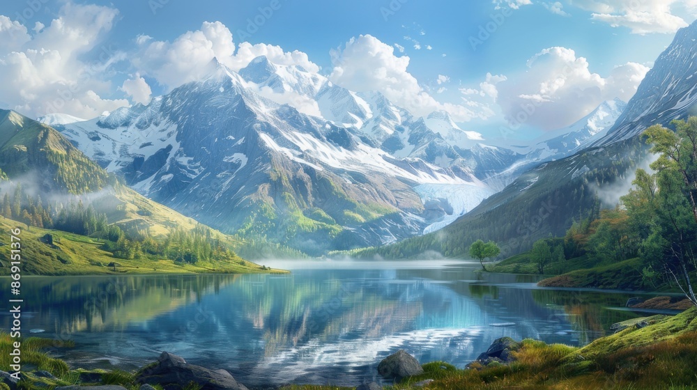 Snow-Capped Mountains Reflecting in Tranquil Lake Snow-Capped Mountains Reflecting in Tranquil Lake