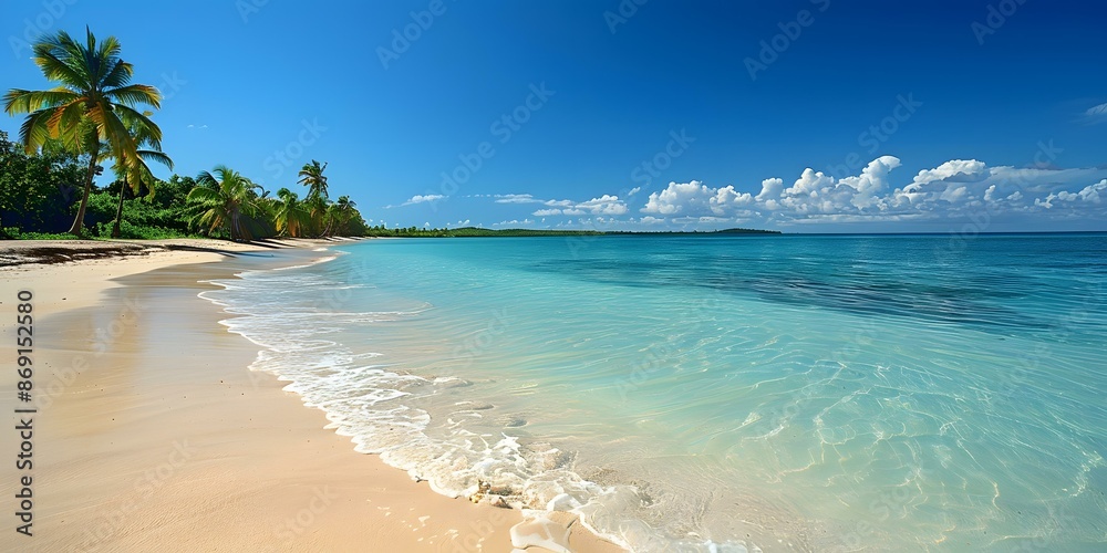 Beautiful beach with palm trees and white sand Beautiful beach with palm trees and white sand