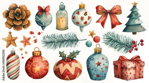 Christmas toys in watercolor style	
