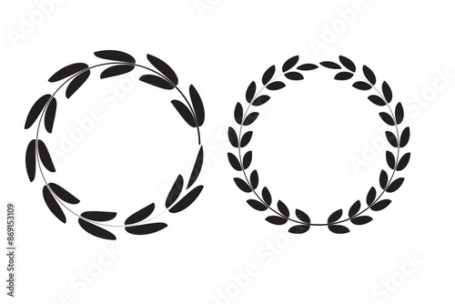 Laurel wreath. Set outline silhouette hand drawn laurel wreaths isolated Doodle floral frames