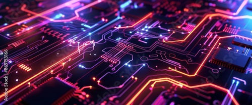 Glowing Digital Circuits With Neon Effects , Wallpapers HD, Background