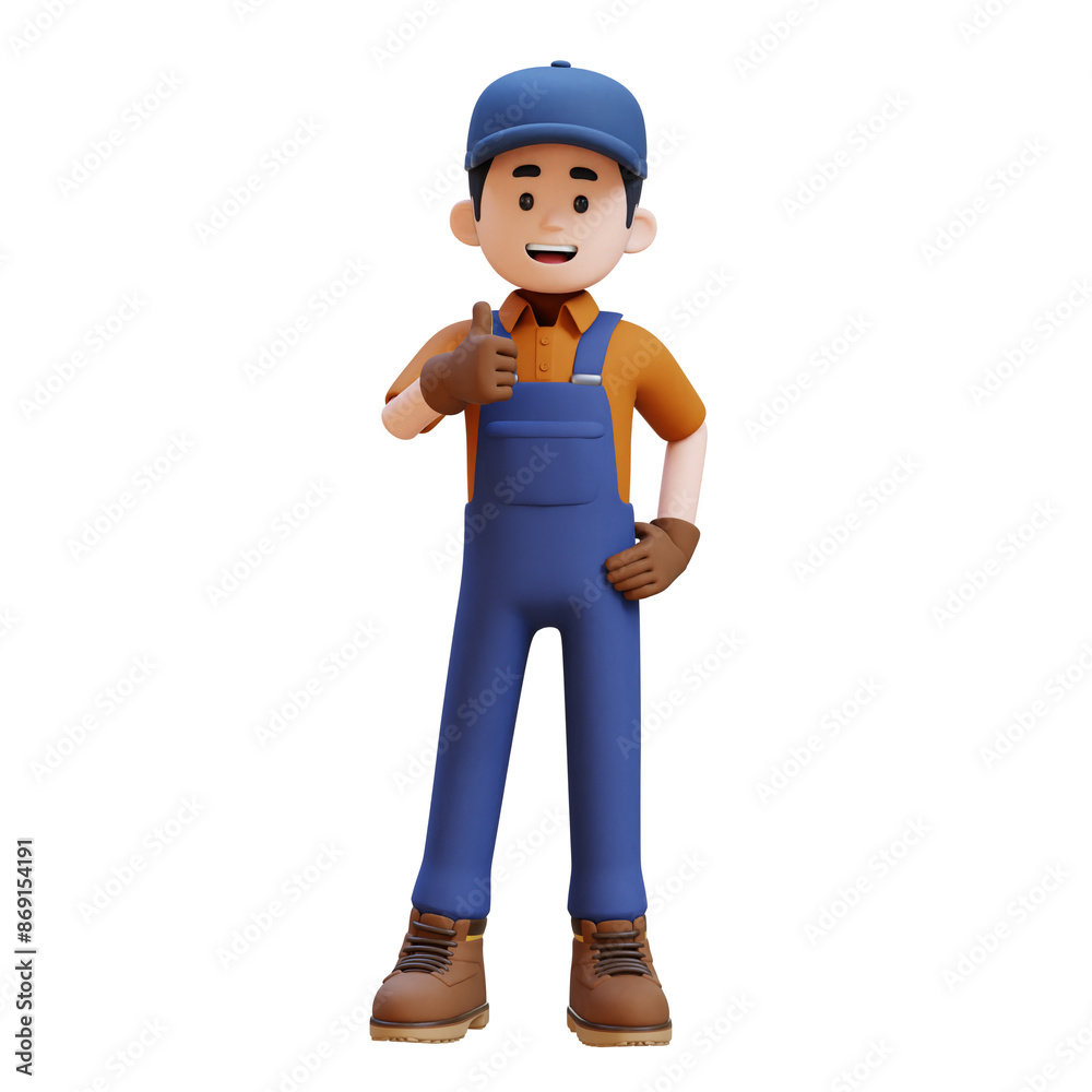3D Construction Worker Character Giving Thumbs Up Pose 3D Construction Worker Character Giving Thumbs Up Pose