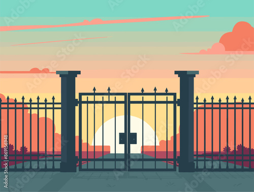 Animated Illustration of Gate Swinging Open in Flat Style
