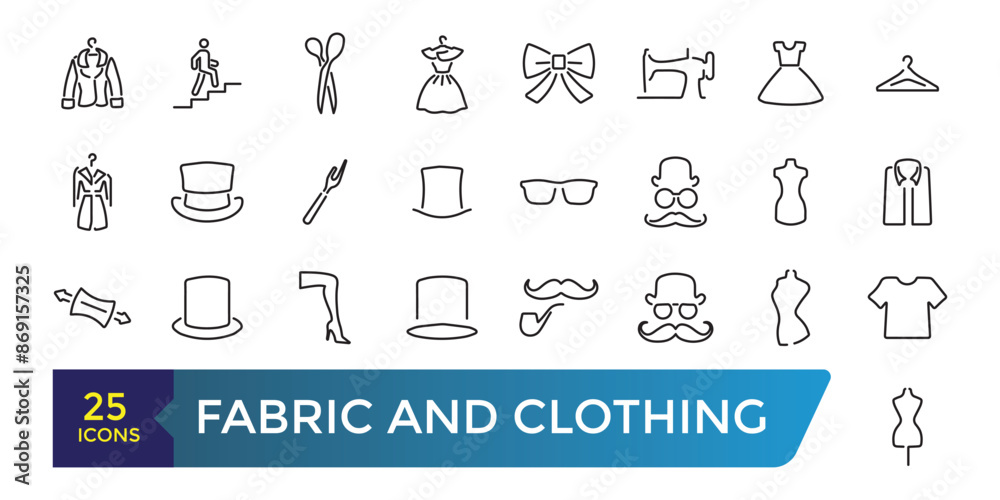 Fabric and Clothing icon set. Such as textile, wool, fur, corduroy, cotton, and more. Collection and pack of linear web and ui icons. Editable stroke. Vector illustration Fabric and Clothing icon set. Such as textile, wool, fur, corduroy, cotton, and more. Collection and pack of linear web and ui icons. Editable stroke. Vector illustration