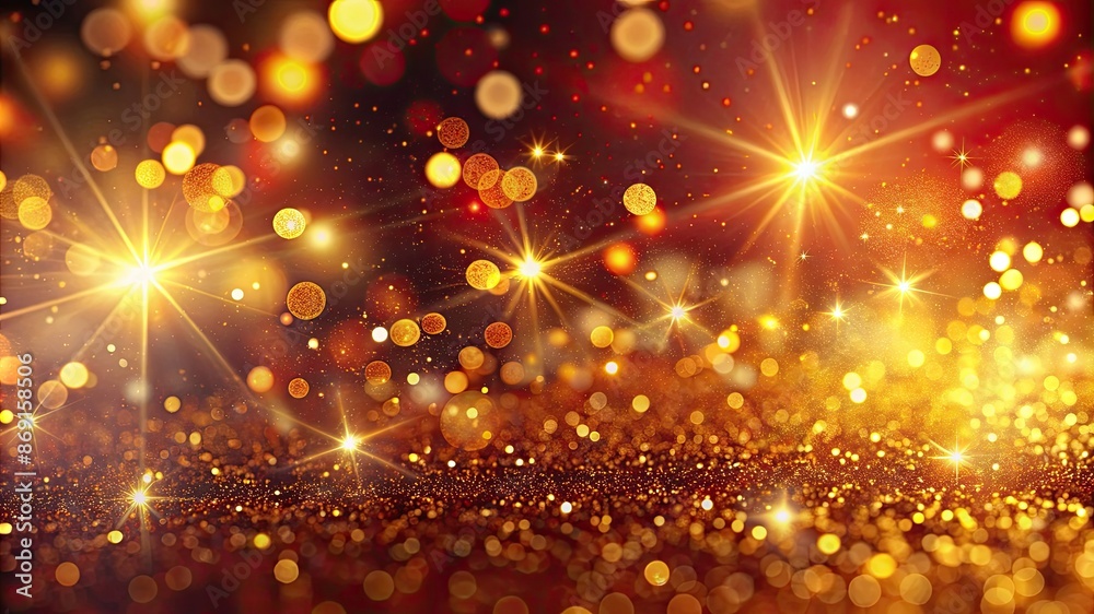 Motion Abstract Background of Glittering gold Particles with lens flare, Defocused gold Particles on red Background. Christmas and Celebration events background, Chinese new year background Motion Abstract Background of Glittering gold Particles with lens flare, Defocused gold Particles on red Background. Christmas and Celebration events background, Chinese new year background