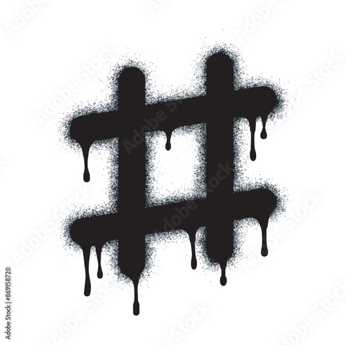 Spray Painted Graffiti hashtag icon Sprayed isolated with a white background. graffiti hash tag with over spray in black over white. Vector illustration.