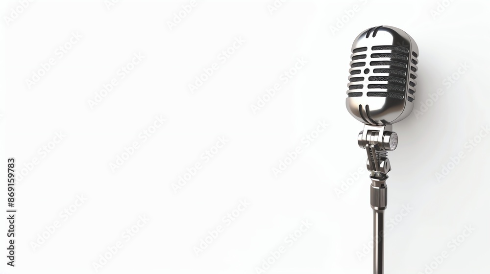 Fototapeta premium A vintage microphone on a stand, against a white background.