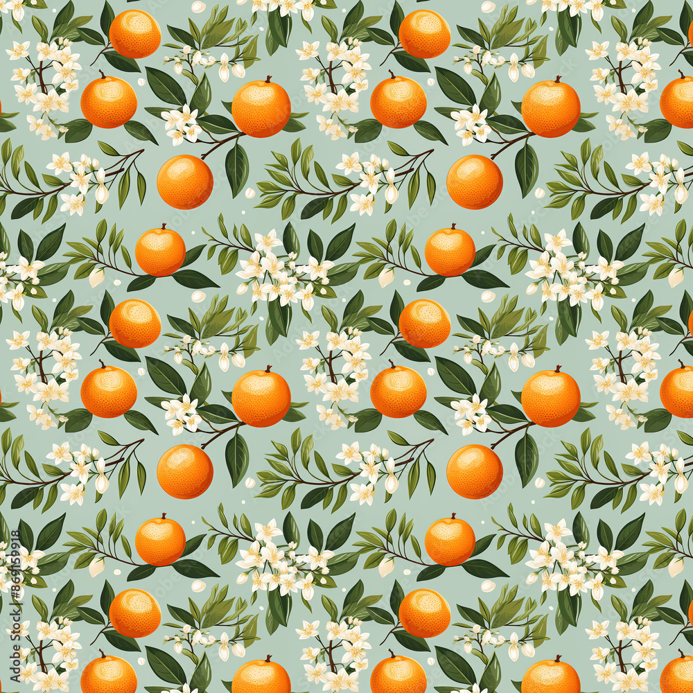 Illustration of an tangerine as a pattern. Created with generative AI Illustration of an tangerine as a pattern. Created with generative AI