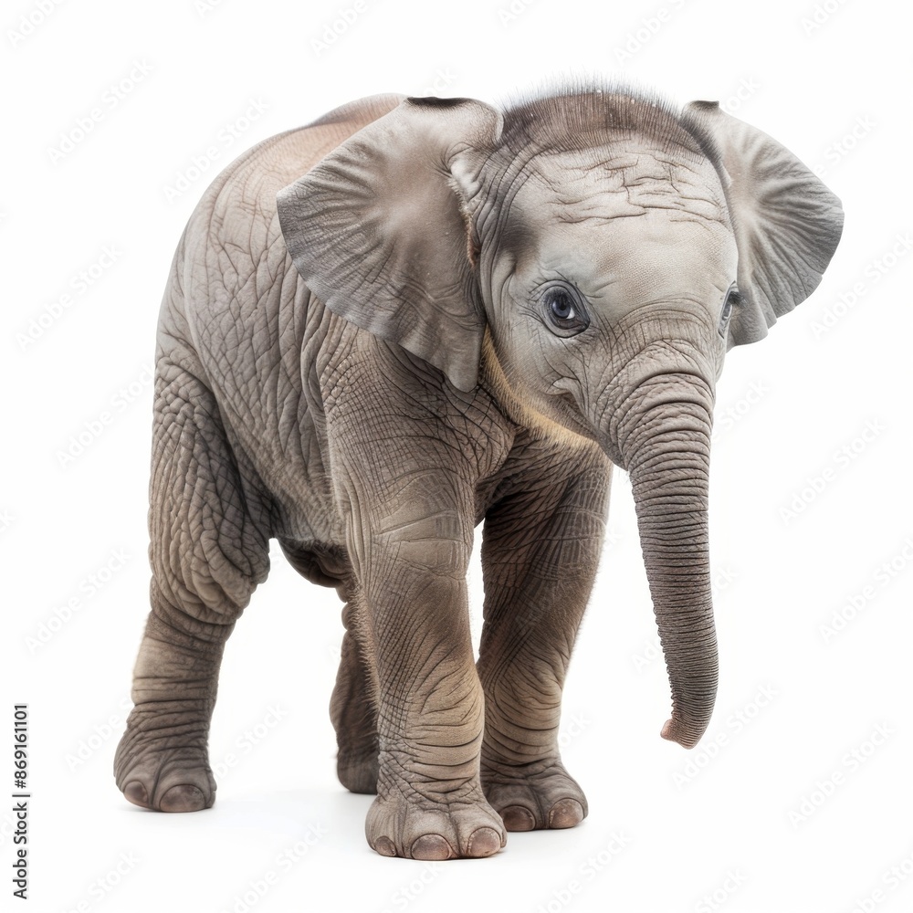 Fototapeta premium baby elephant isolated on white background, high quality 32k