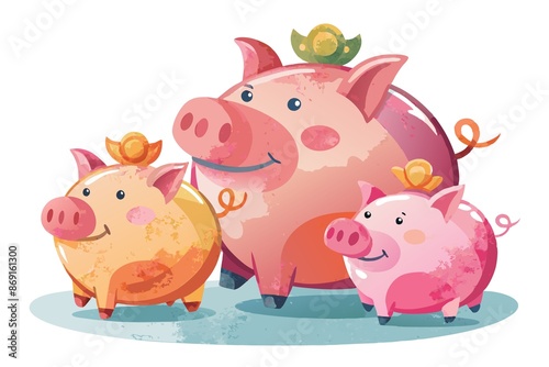collect, watercolor, background, piggy bank, delicate watercolor design of piggy banks on crisp white background, conveying the idea of collecting money. photo