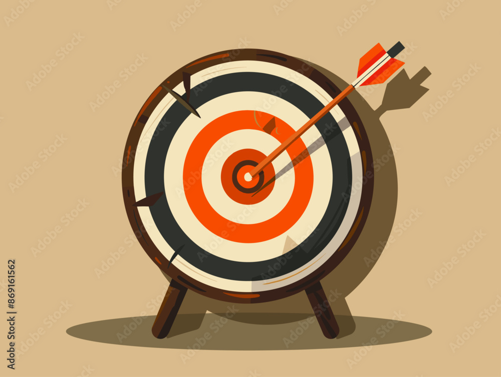 Flat-style Illustration Depicting the Precision of Target Archery with an Arrow Striking the Bullseye, Emphasizing Accuracy and Skill Flat-style Illustration Depicting the Precision of Target Archery with an Arrow Striking the Bullseye, Emphasizing Accuracy and Skill