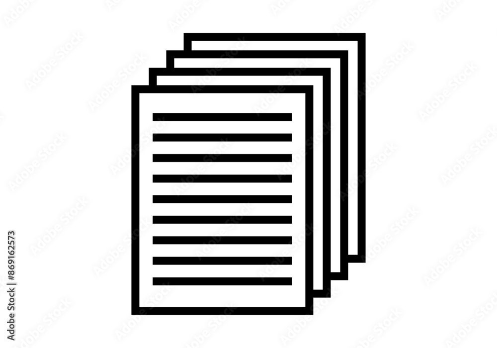 Icono negro de pila de documentos en fondo blanco Icono negro de pila de documentos en fondo blanco