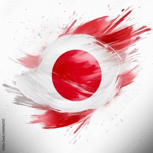 Abstract Japan flag with paint brush strokes, isolated on a white or transparent background.