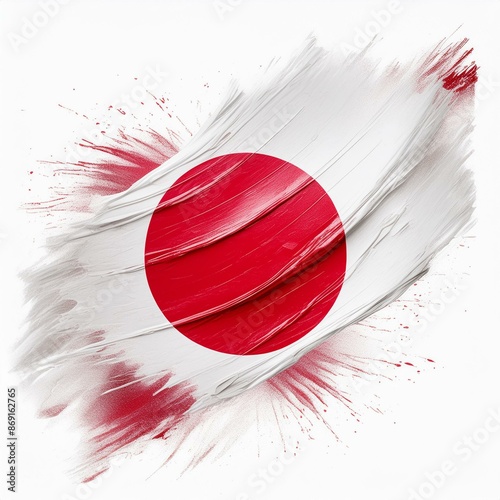 Abstract Japan flag with paint brush strokes, isolated on a white or transparent background.