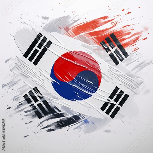 Abstract South Korea flag with paint brush strokes, isolated on a white or transparent background.