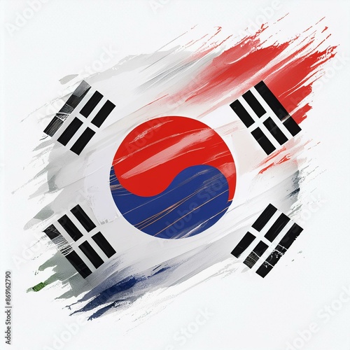 Abstract South Korea flag with paint brush strokes, isolated on a white or transparent background.