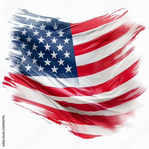 Abstract United States of America flag with paint brush strokes, isolated on a white or transparent background.