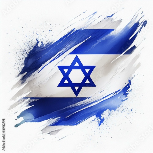 Abstract Israel flag with paint brush strokes, isolated on a white or transparent background.