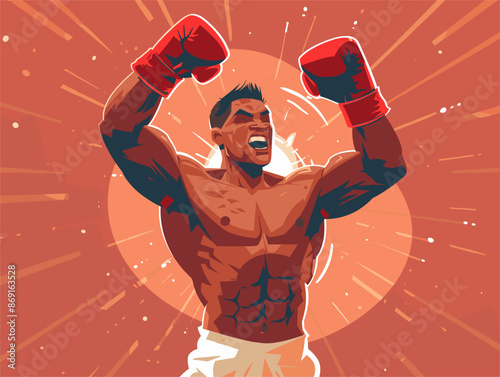 Triumphant Boxer: A Moment of Victory Captured in Vibrant Vector Art
