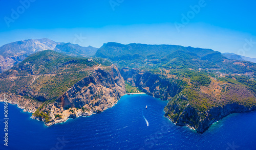 Fototapeta Naklejka Na Ścianę i Meble -  Butterfly Beach aerial panoramic view in Turkey