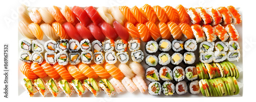 Assortment of Sushi Rolls and Nigiri on White Plate - Food Photography