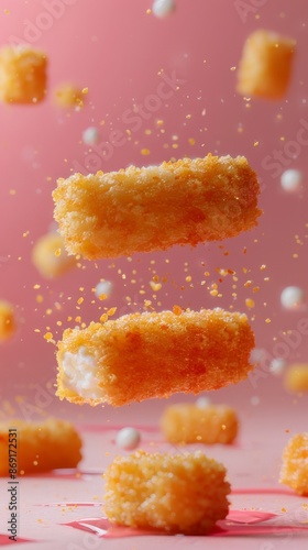 Wallpaper Mural Levitating fried mozzarella sticks cut pieces. concept dessert ads for designer Torontodigital.ca