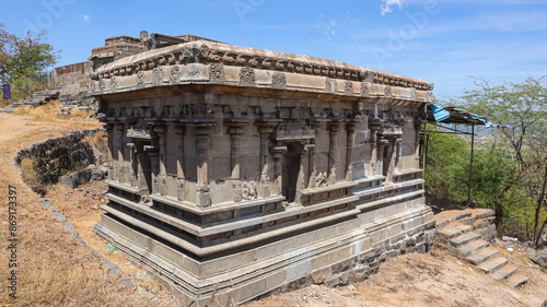 Anjaneyar Temple on top of Perumukkal Chilan Fort, Perumukkal, Tamil Nadu, India. photo