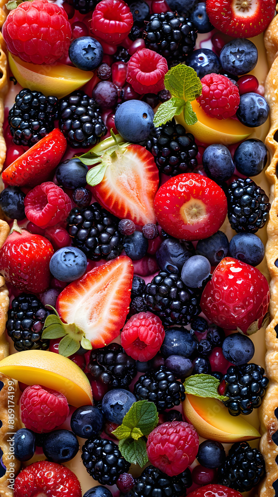 Obraz premium Top View of texture of freshly baked fruit tart texture
