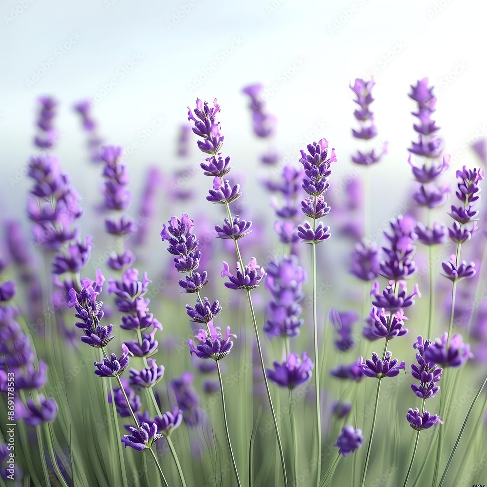 Obraz premium Serene lavender field, holographic flowers, tranquil countryside, peaceful ambiance