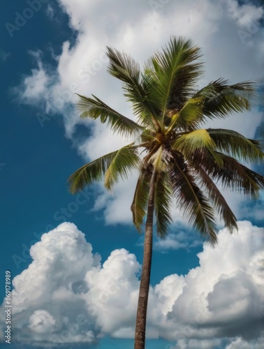 palm trees against a blue sky with clouds