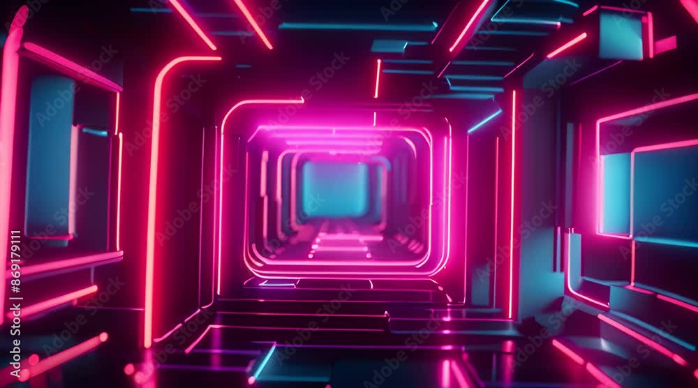 Neon Tunnel with Rotating Square Frames: 3D Animation Loop
Neon Tunnel with Rotating Square Frames: 3D Animation Loop