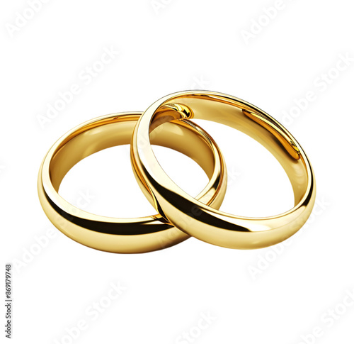 Golden wedding rings, Isolated on Transparent background. 