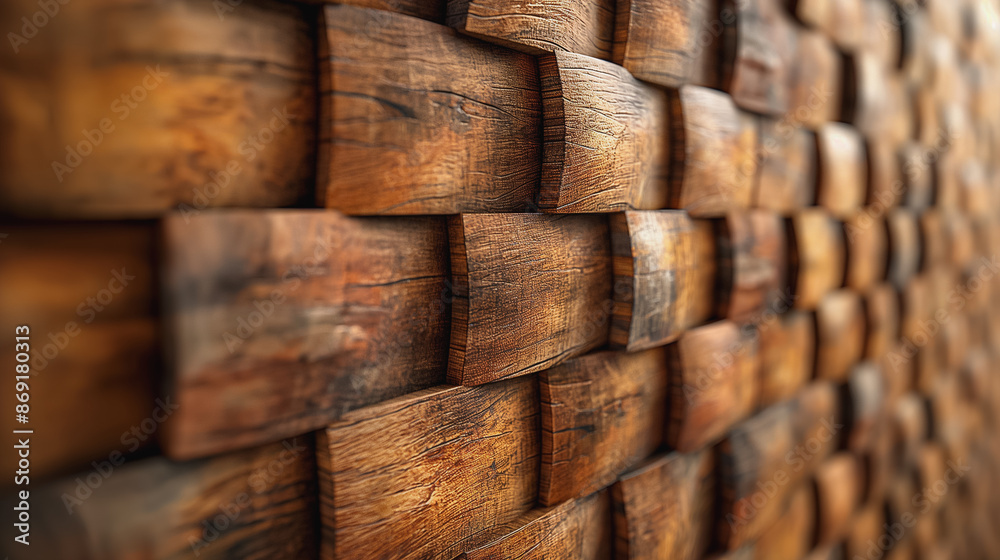 Close-up of brown wooden walls arranged in a textured surface. Close-up of brown wooden walls arranged in a textured surface.