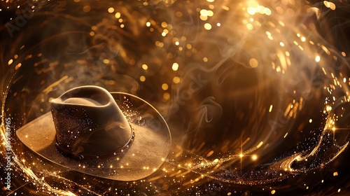 Cowboy hat with golden sparkle background