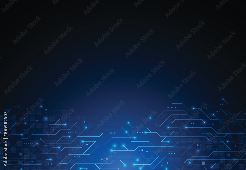 Fototapeta premium Abstract background with technology circuit board texture. Artificial intelligence electronic board. Communication and engineering concept. Vector illustration