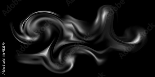 White smoke cloud. Steam fog abstract shape on black background. Realistic vector illustration of smoky mist or toxic vapor. Mystery dark liquid texture element